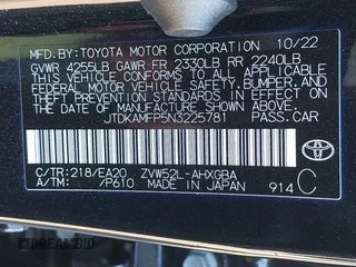 2022 Toyota Prius LE with VIN JTDKAMFP5N3225781, listed as a IAAI auction lot 40822065 with 42,307 mi miles and . Bid and sale history available at DreamBid. Image 9.