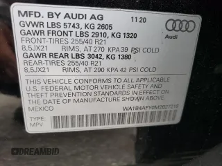 2021 Audi SQ5 Premium Plus with VIN WA1B4AFY0M2027218, listed as a Copart auction lot 67285314 with 35,310 mi miles and Salvage Title. Bid and sale history available at carsss.com. Image 14.