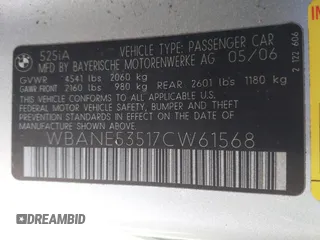 2007 BMW 5 Series 525i z VIN WBANE53517C661568, wystawiony jako IAAI lot #41560607 z przebiegiem Nie podano mil oraz . Historia ofert i sprzedaży dostępna na DreamBid. Obrazek 9.