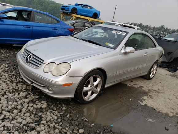 2004 Mercedes-Benz CLK-Class 3.2L with VIN WDBTJ65J74F072751, listed as a Copart auction lot 55059143 with 104,698 mi miles and Salvage Title. Bid and sale history available at carsss.com. Image 1.