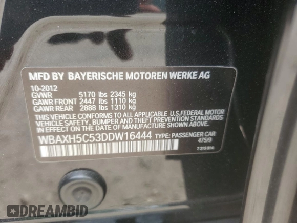2013 BMW 5 Series 528i xDrive z VIN WBAXH5C53DDW16444, wystawiony jako Copart lot #61073205 z przebiegiem 102 612 mil mil oraz Czysty tytuł • Clean title. Historia ofert i sprzedaży dostępna na DreamBid. Obrazek 12.