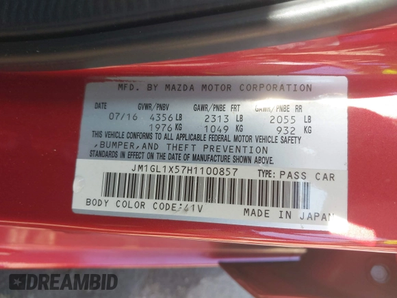 2017 Mazda 6 Grand Touring with VIN JM1GL1X57H1100857, listed as a IAAI auction lot 41773377 with 80,193 mi miles. Bid and sale history available at carsss.com. Image 9.