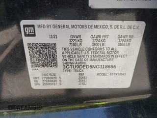 2022 GMC Sierra 1500 SLT with VIN 3GTU9DED5NG118655, listed as a IAAI auction lot 42183803 with 92,881 mi miles and . Bid and sale history available at DreamBid. Image 9.