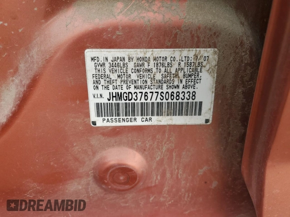 2007 Honda Fit Sport with VIN JHMGD37677S068338, listed as a Copart auction lot 48020315 with 233,297 mi miles and Salvage Title. Bid and sale history available at carsss.com. Image 14.