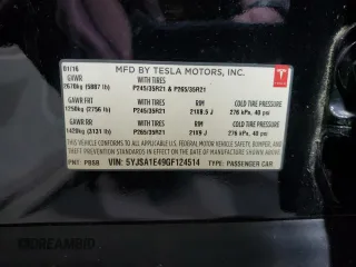 2016 Tesla Model S 90D with VIN 5YJSA1E49GF124514, listed as a Copart auction lot 53864125 with Not provided miles and Salvage title. Bid and sale history available at DreamBid. Image 12.