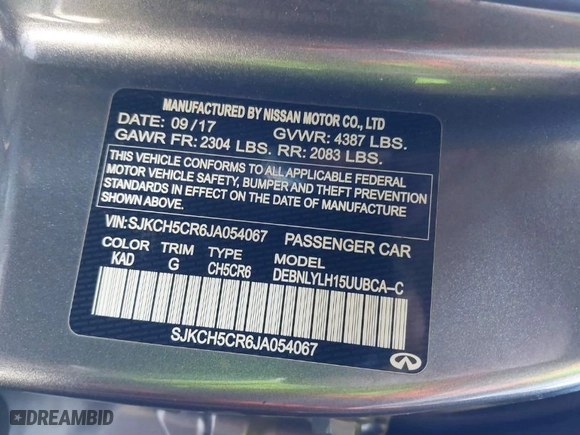 2018 Infiniti QX30 Luxury with VIN SJKCH5CR6JA054067, listed as a IAAI auction lot 41691347 with NaN miles. Bid and sale history available at carsss.com. Image 9.