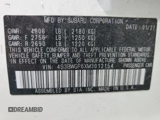 2021 Subaru Legacy Touring XT z VIN 4S3BWGP6XM3012154, wystawiony jako Copart lot #55762115 z przebiegiem 98 231 mil mil oraz Szkoda całkowita • Salvage title. Historia ofert i sprzedaży dostępna na DreamBid. Obrazek 12.