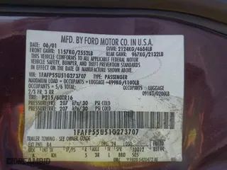 2001 Ford Taurus SES with VIN 1FAFP55U51G273707, listed as a IAAI auction lot 41450171 with 314,277 mi miles. Bid and sale history available at carsss.com. Image 9.