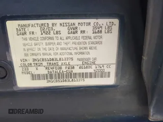 2003 Nissan Sentra XE with VIN 3N1CB51D83L813375, listed as a IAAI auction lot 42090865 with 125,492 mi miles and . Bid and sale history available at DreamBid. Image 9.
