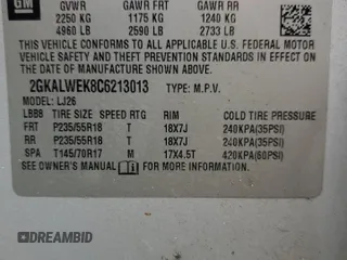 2012 GMC Terrain SLT-2 with VIN 2GKALWEK8C6213013, listed as a Copart auction lot 53914765 with 129,452 mi miles and Salvage Title. Bid and sale history available at carsss.com. Image 13.