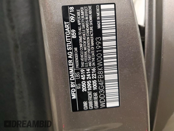 2019 Mercedes-Benz A 220 z VIN WDD3G4FB8KW001993, wystawiony jako Copart lot #49063505 z przebiegiem 60 043 mil mil oraz Nie do naprawy • Non repairable. Historia ofert i sprzedaży dostępna na DreamBid. Obrazek 12.