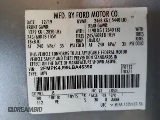 2020 Ford Edge SEL with VIN 2FMPK4J99LBA46390, listed as a Copart auction lot 50838175 with 86,157 mi miles and Salvage title. Bid and sale history available at DreamBid. Image 14.