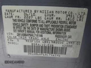 2010 Nissan Sentra S with VIN 3N1AB6AP6AL716146, listed as a IAAI auction lot 42158390 with 151,531 mi miles and . Bid and sale history available at carsss.com. Image 9.