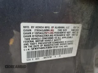 2014 Honda Pilot EX-L with VIN 5FNYF4H57EB041310, listed as a Copart auction lot 49483535 with 163,419 mi miles and Salvage Title. Bid and sale history available at carsss.com. Image 13.