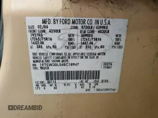 2004 Ford F-350 XL с VIN 1FTSW30L54EC18947, выставлен на аукционе Copart как лот 58746445 с пробегом 192 511 миль миль и Чистый • Clean title. История ставок и продаж доступна на DreamBid. Изображение 13.