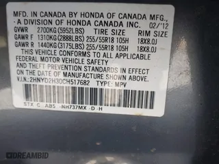 2012 Acura MDX Tech Pkg with VIN 2HNYD2H30CH517682, listed as a IAAI auction lot 41753052 with 221,943 mi miles. Bid and sale history available at carsss.com. Image 9.