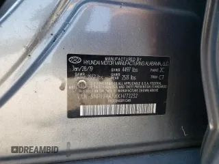2019 Hyundai Sonata SE with VIN 5NPE24AFXKH772232, listed as a Copart auction lot 72905174 with Not Provided miles and Salvage Title. Bid and sale history available at DreamBid. Image 12.
