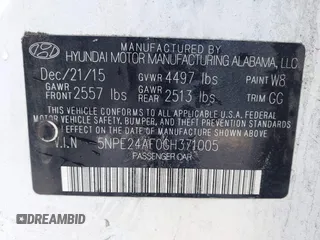 2016 Hyundai Sonata SE z VIN 5NPE24AF0GH371005, wystawiony jako IAAI lot #41269554 z przebiegiem 146 640 mil mil oraz . Historia ofert i sprzedaży dostępna na DreamBid. Obrazek 9.