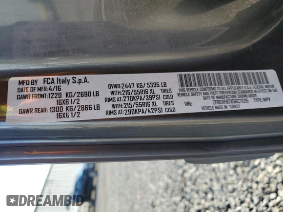 2016 Ram ProMaster City Cargo Tradesman SLT with VIN ZFBERFBTXG6C71215, listed as a Copart auction lot 51006435 with 46,554 mi miles and Salvage title. Bid and sale history available at DreamBid. Image 14.