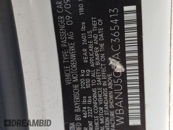 2010 BMW 5 Series 528i with VIN WBANU5C51AC365413, listed as a Copart auction lot 47758385 with 128,091 mi miles and Salvage Title. Bid and sale history available at carsss.com. Image 12.