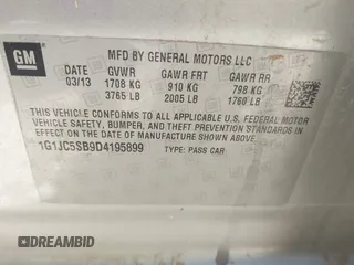 2013 Chevrolet Sonic LT with VIN 1G1JC5SB9D4195899, listed as a IAAI auction lot 42088459 with Not Provided miles and . Bid and sale history available at DreamBid. Image 9.