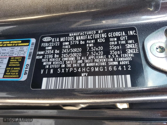 2021 Kia Telluride SX with VIN 5XYP54HC9MG166412, listed as a Copart auction lot 85106054 with 30,252 mi miles and Salvage Title. Bid and sale history available at carsss.com. Image 13.