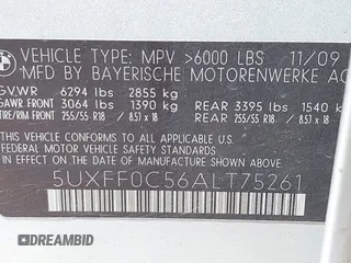 2010 BMW X5 35d with VIN 5UXFF0C56ALT75261, listed as a IAAI auction lot 42360895 with 122,254 mi miles and . Bid and sale history available at DreamBid. Image 9.