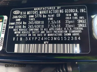 2021 Kia Telluride LX with VIN 5XYP24HC3MG152384, listed as a IAAI auction lot 41520433 with 76,032 mi miles and . Bid and sale history available at DreamBid. Image 9.