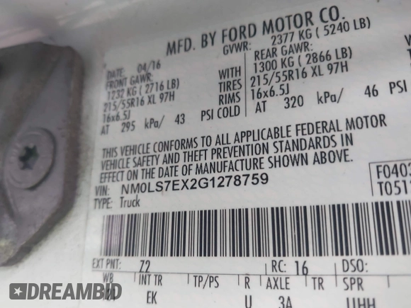 2016 Ford Transit Connect XL с VIN NM0LS7EX2G1278759, выставлен на аукционе IAAI как лот 42129256 с пробегом 158 198 миль миль и . История ставок и продаж доступна на DreamBid. Изображение 9.