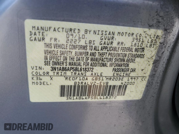 2011 Nissan Sentra S с VIN 3N1AB6AP5BL618372, выставлен на аукционе Copart как лот 60971095 с пробегом 120 736 миль миль и Списание • Salvage title. История ставок и продаж доступна на DreamBid. Изображение 12.
