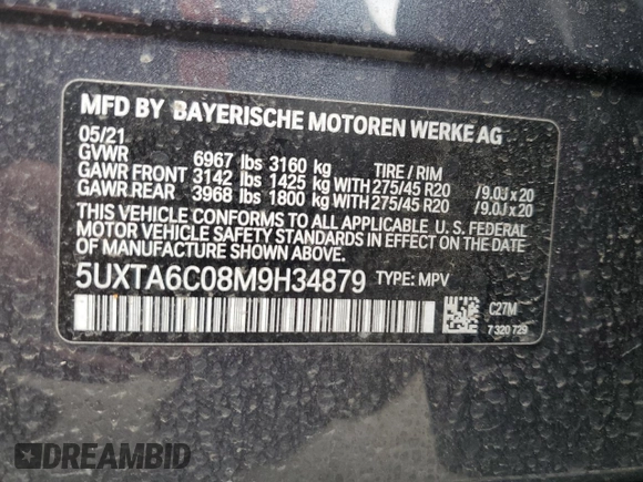 2021 BMW X5 xDrive45e with VIN 5UXTA6C08M9H34879, listed as a Copart auction lot 51859425 with 0 mi miles and Salvage Title. Bid and sale history available at carsss.com. Image 15.