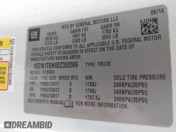 2014 GMC Sierra 1500 z VIN 1GTN1TEH0EZ352369, wystawiony jako IAAI lot #41982812 z przebiegiem 142 684 mil mil oraz . Historia ofert i sprzedaży dostępna na DreamBid. Obrazek 9.