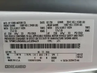 2020 Ford Escape SE z VIN 1FMCU9G68LUC29423, wystawiony jako Copart lot #53179445 z przebiegiem 64 909 mil mil oraz Szkoda całkowita • Salvage title. Historia ofert i sprzedaży dostępna na DreamBid. Obrazek 15.