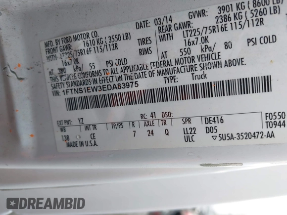 2014 Ford Econoline Cargo Commercial with VIN 1FTNS1EW3EDA83975, listed as a IAAI auction lot 41503491 with 279,018 mi miles. Bid and sale history available at carsss.com. Image 9.