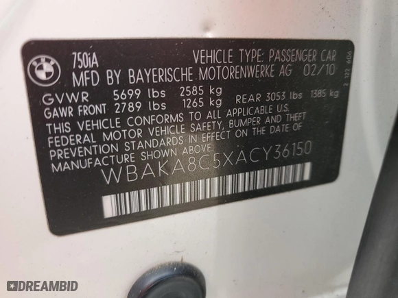 2010 BMW 7 Series 750i with VIN WBAKA8C5XACY36150, listed as a Copart auction lot 72441914 with 100,549 mi miles and Salvage Title. Bid and sale history available at carsss.com. Image 13.