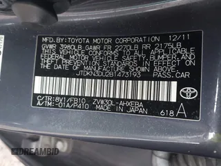 2011 Toyota Prius I with VIN JTDKN3DU2B1473193, listed as a IAAI auction lot 42064975 with 212,833 mi miles and . Bid and sale history available at DreamBid. Image 9.