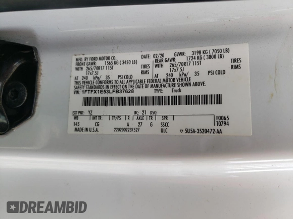 2020 Ford F-150 XL z VIN 1FTFX1E53LFB37628, wystawiony jako Copart lot #47435115 z przebiegiem 66 115 mil mil oraz Szkoda całkowita • Salvage title. Historia ofert i sprzedaży dostępna na DreamBid. Obrazek 13.
