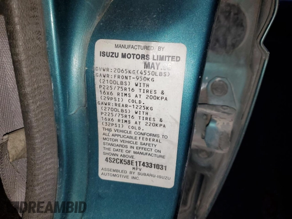 1996 Isuzu Rodeo z VIN 4S2CK58E1T4331031, wystawiony jako Copart lot #78573514 z przebiegiem 218 994 mil mil oraz Szkody całkowita. Historia ofert i sprzedaży dostępna na DreamBid. Obrazek 14.