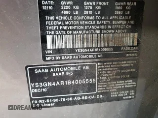2011 Saab 9-5 Turbo4 with VIN YS3GN4AR1B4005555, listed as a Copart auction lot 85066734 with 102,827 mi miles and Salvage Title. Bid and sale history available at carsss.com. Image 14.