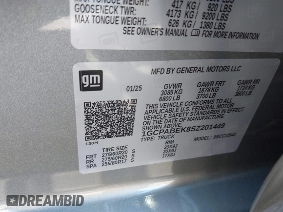2025 Chevrolet Silverado 1500 Custom with VIN 1GCPABEK8SZ201449, listed as a IAAI auction lot 41742273 with 244 mi miles and . Bid and sale history available at DreamBid. Image 9.