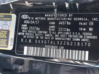 2018 Kia Optima S with VIN 5XXGT4L32JG218170, listed as a IAAI auction lot 41826326 with 74,441 mi miles. Bid and sale history available at carsss.com. Image 9.