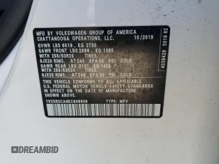 2019 Volkswagen Atlas SE z VIN 1V2XR2CA6KC608609, wystawiony jako Copart lot #50604625 z przebiegiem 56 778 mil mil oraz Szkoda całkowita • Salvage title. Historia ofert i sprzedaży dostępna na DreamBid. Obrazek 13.