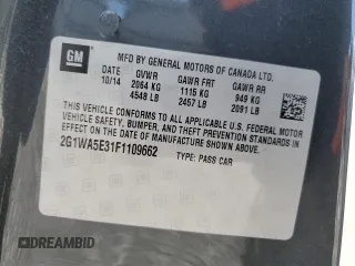 2015 Chevrolet Impala LS with VIN 2G1WA5E31F1109662, listed as a Copart auction lot 38601424 with 133,468 mi miles and Salvage title. Bid and sale history available at DreamBid. Image 12.
