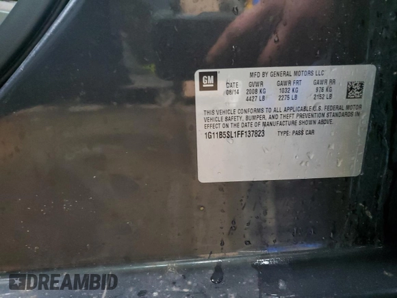 2015 Chevrolet Malibu LS with VIN 1G11B5SL1FF137823, listed as a Copart auction lot 49965425 with 109,809 mi miles and Salvage Title. Bid and sale history available at DreamBid. Image 12.
