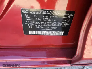 2015 Hyundai Sonata 2.4L SE with VIN 5NPE24AF0FH185480, listed as a Copart auction lot 42453695 with 108,555 mi miles and Salvage Title. Bid and sale history available at carsss.com. Image 14.