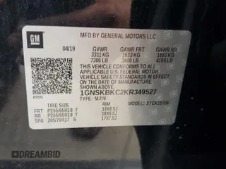 2019 Chevrolet Tahoe LT with VIN 1GNSKBKC2KR349527, listed as a Copart auction lot 58496695 with 128,590 mi miles and Salvage title. Bid and sale history available at DreamBid. Image 13.