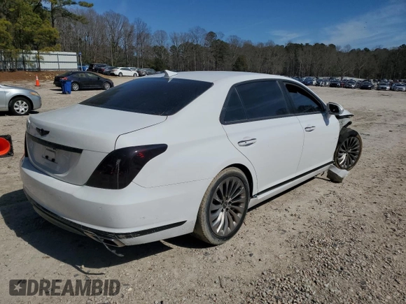 2018 Genesis G90 Premium with VIN KMHG34JA8JU043690, listed as a Copart auction lot 46676015 with 84,344 mi miles and Salvage Title. Bid and sale history available at DreamBid. Image 3.