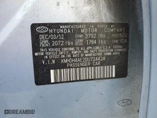2013 Hyundai Elantra Limited with VIN KMHDH4AE2DU724424, listed as a Copart auction lot 51338195 with 202,873 mi miles and Salvage Title. Bid and sale history available at carsss.com. Image 13.