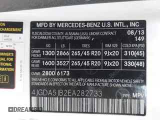 2014 Mercedes-Benz M 350 with VIN 4JGDA5JB2EA282733, listed as a IAAI auction lot 42070426 with 148,513 mi miles and . Bid and sale history available at DreamBid. Image 9.