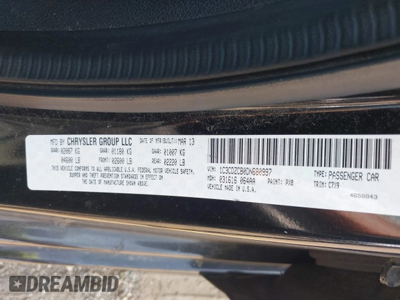 2013 Dodge Avenger SXT with VIN 1C3CDZCB0DN680997, listed as a IAAI auction lot 42845870 with 154,214 mi miles and . Bid and sale history available at DreamBid. Image 9.